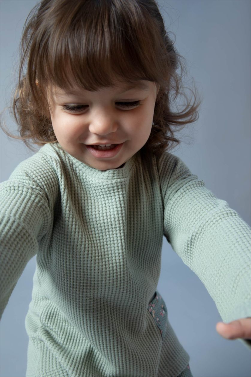 BÉBÉ FILLE Vert Clair Ensemble En Tricot Col Ras Du Cou Fleur Manche Longue 2 BéBé Fille