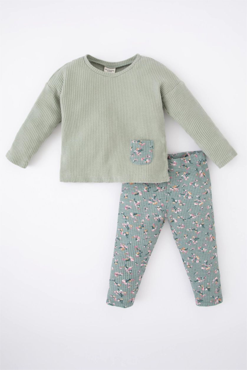 BÉBÉ FILLE Vert Clair Ensemble En Tricot Col Ras Du Cou Fleur Manche Longue 2 BéBé Fille