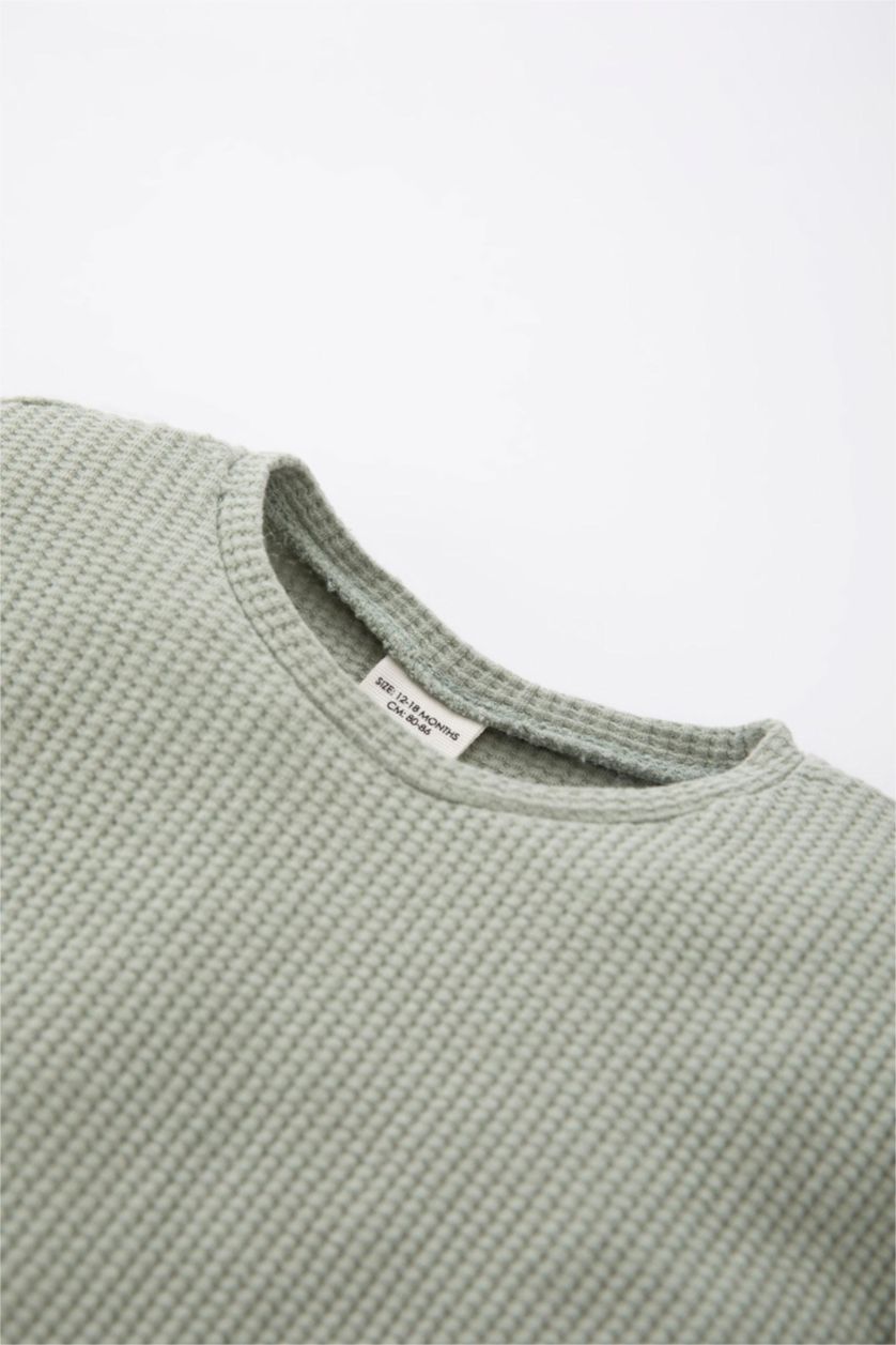 BÉBÉ FILLE Vert Clair Ensemble En Tricot Col Ras Du Cou Fleur Manche Longue 2 BéBé Fille