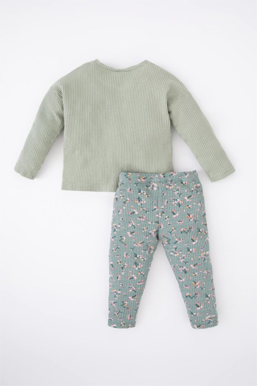 BÉBÉ FILLE Vert Clair Ensemble En Tricot Col Ras Du Cou Fleur Manche Longue 2 BéBé Fille