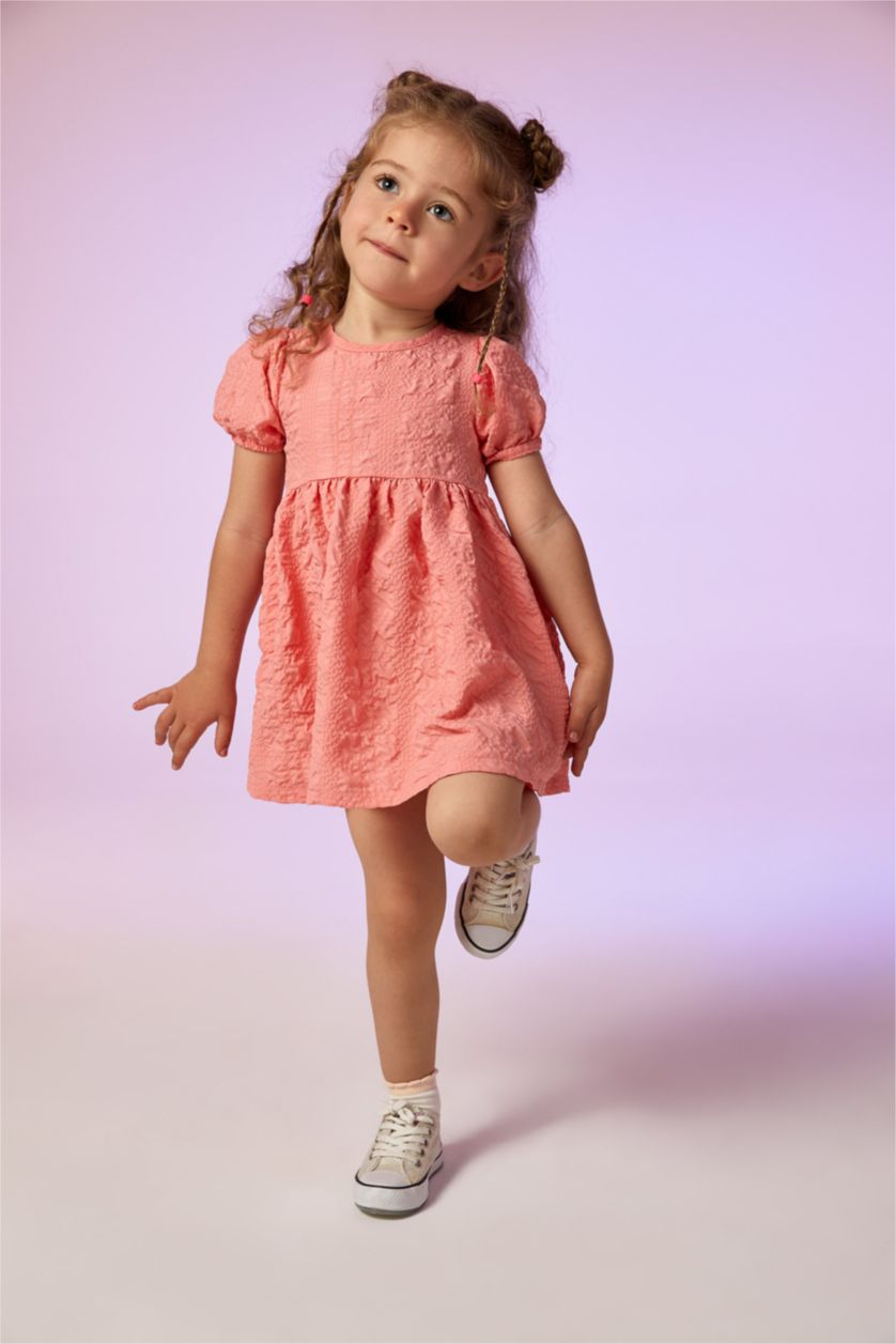 BABY GIRL Light Salmon Baby Girl Short Sleeve Crinkle Dress