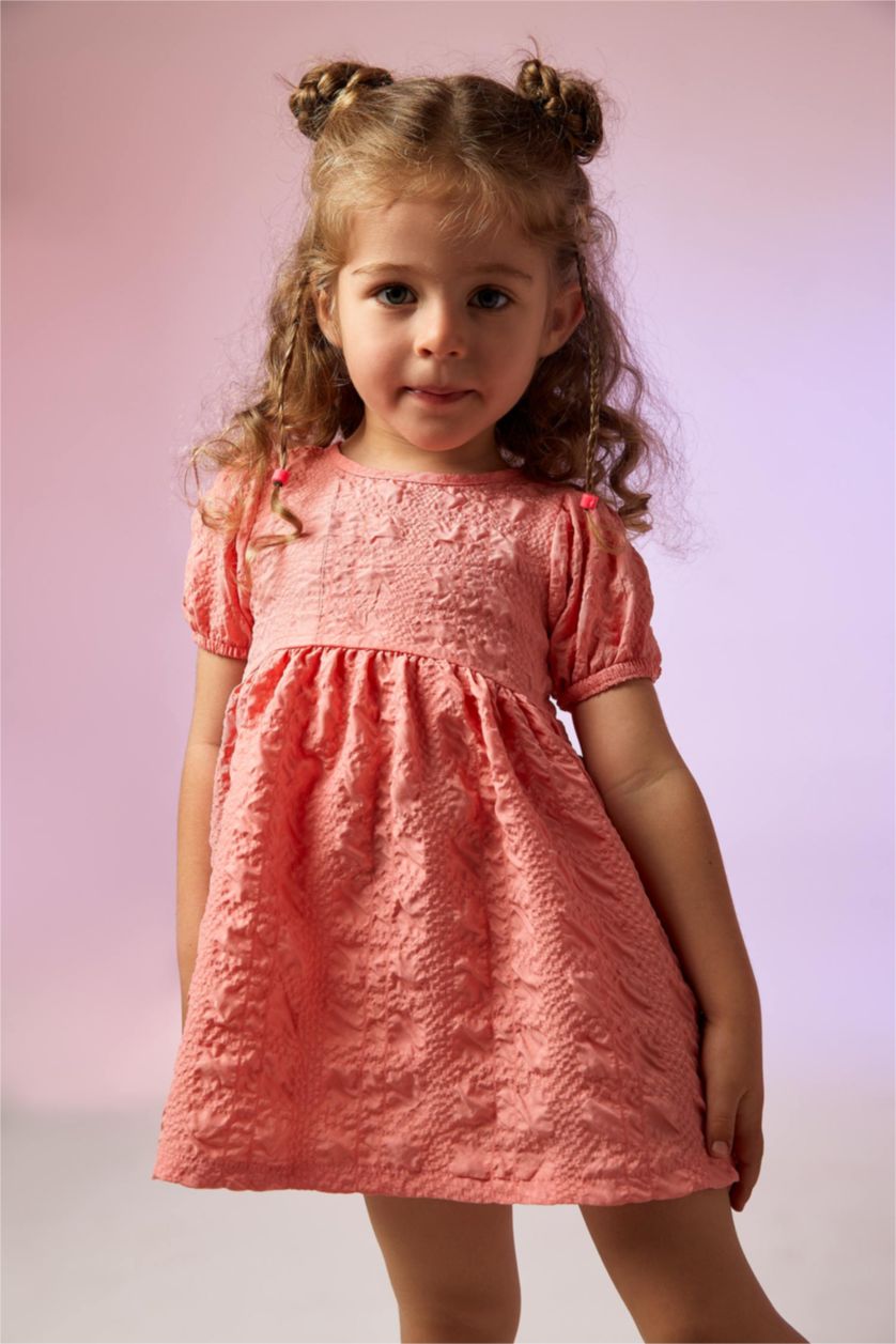 BABY GIRL Light Salmon Baby Girl Short Sleeve Crinkle Dress