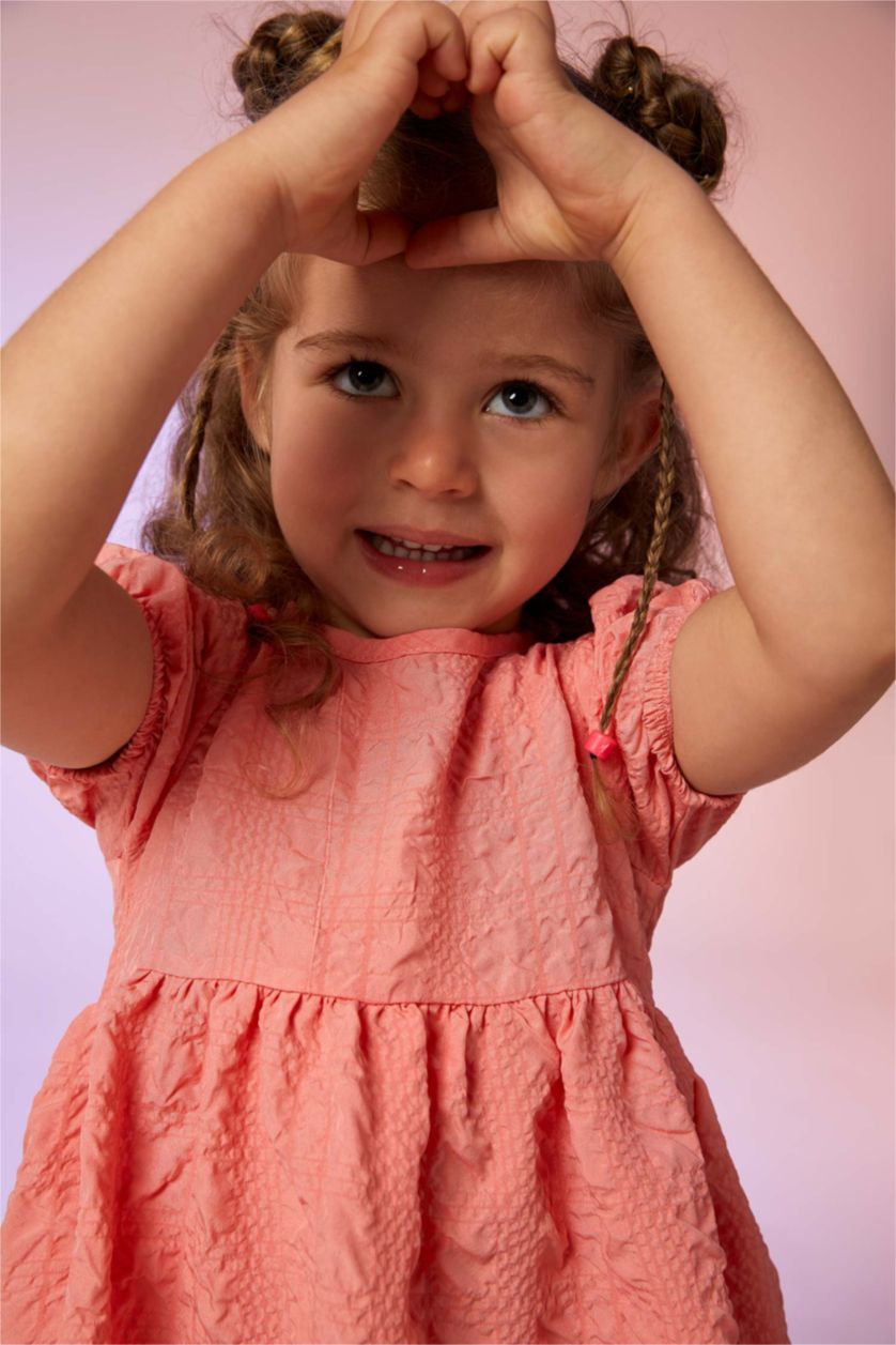 BABY GIRL Light Salmon Baby Girl Short Sleeve Crinkle Dress