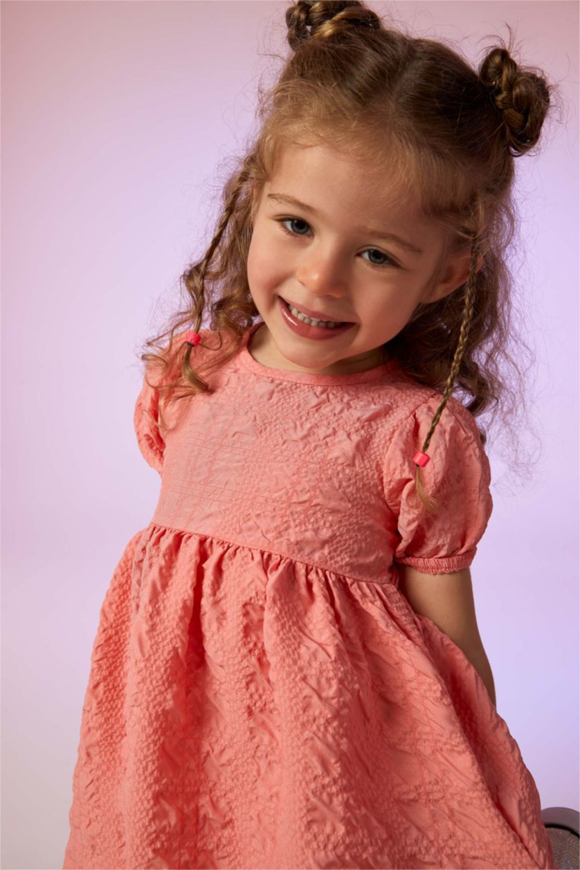 BABY GIRL Light Salmon Baby Girl Short Sleeve Crinkle Dress