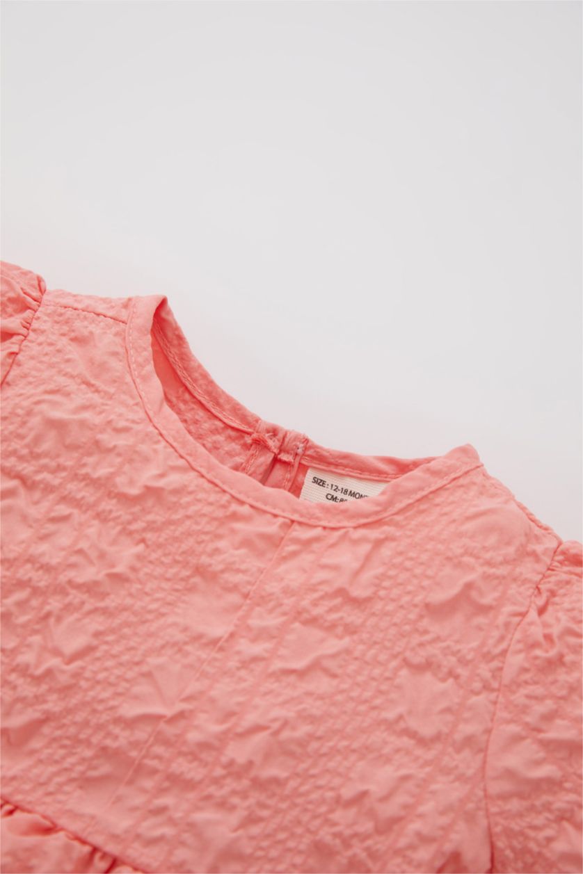 BABY GIRL Light Salmon Baby Girl Short Sleeve Crinkle Dress