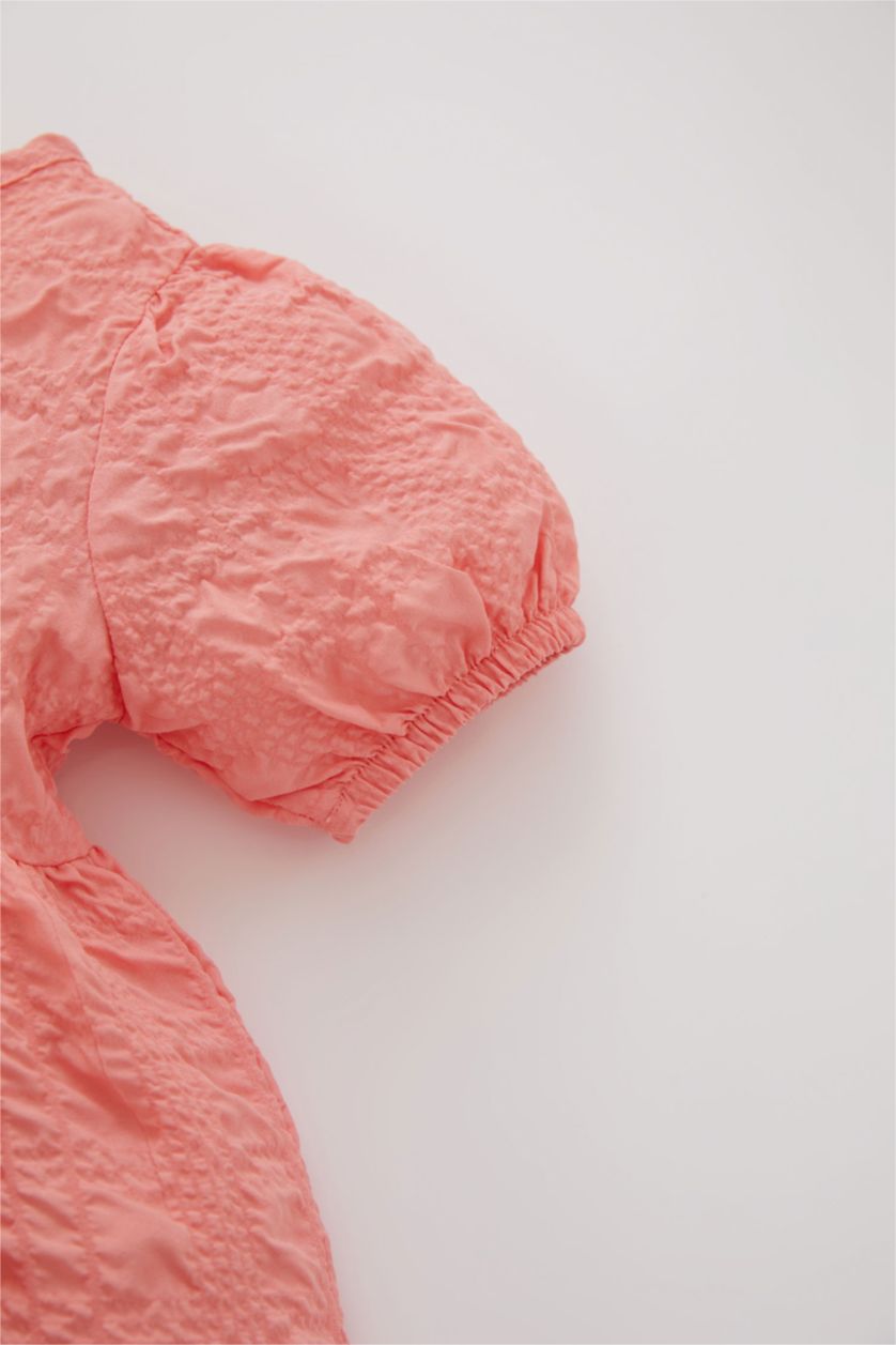 BABY GIRL Light Salmon Baby Girl Short Sleeve Crinkle Dress