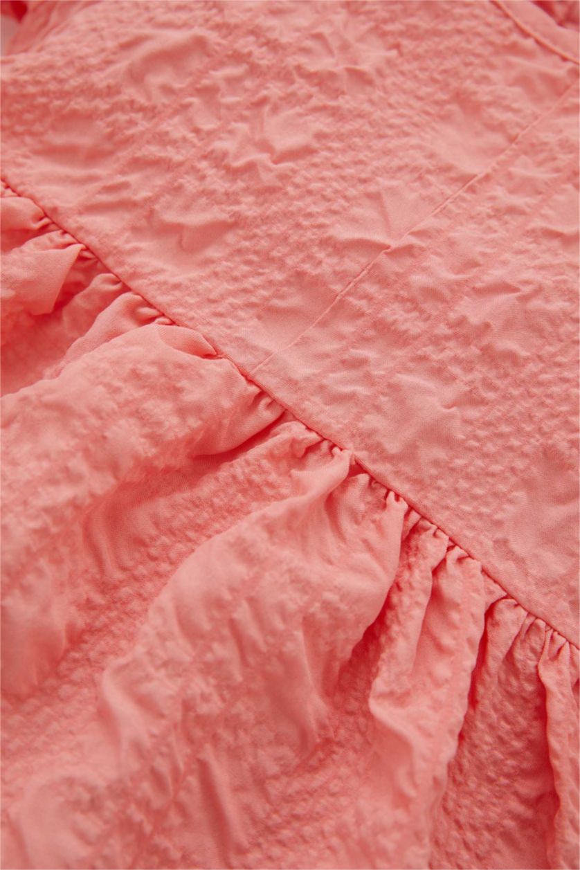 BABY GIRL Light Salmon Baby Girl Short Sleeve Crinkle Dress