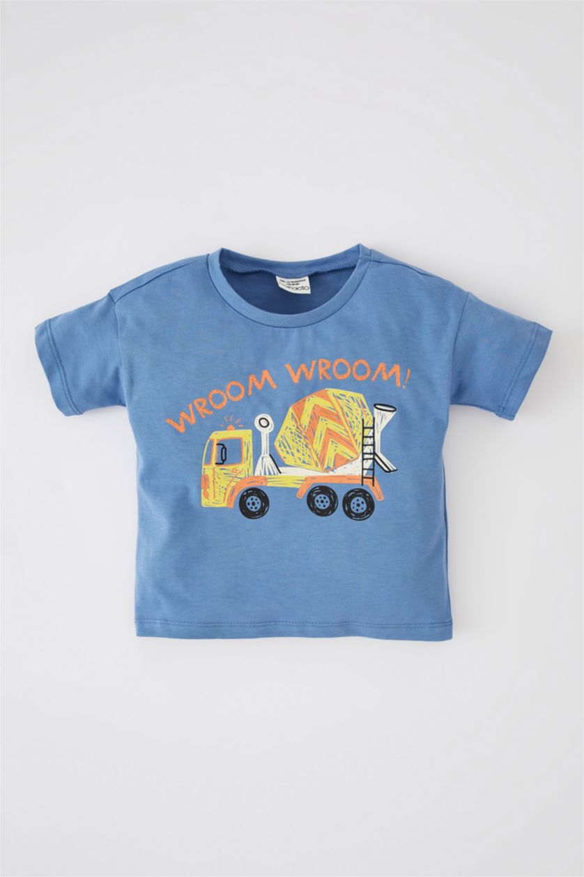 BABY BOY Dark Blue Baby Boy Crew Neck Combed Cotton Short Sleeve T-Shirt