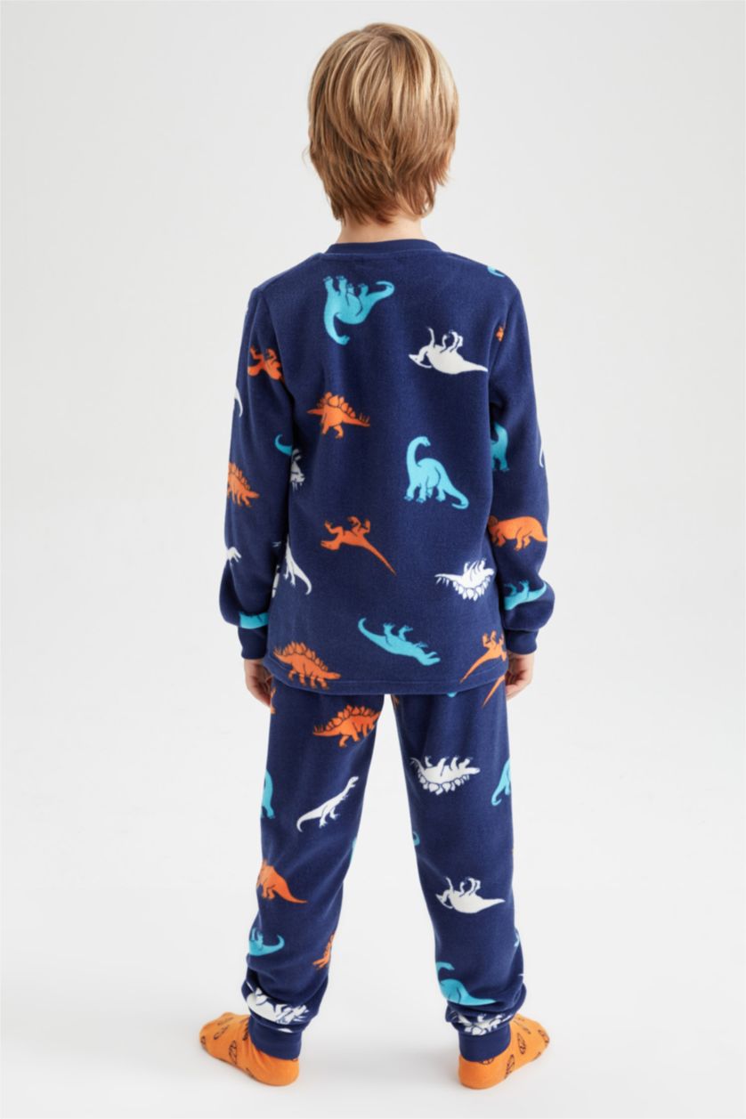 Erkek Çocuk - Genç Erkek Lacivert Erkek Çocuk Desenli Polar Uzun Kollu Pijama Takımı