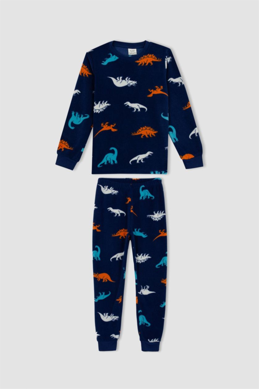 Erkek Çocuk - Genç Erkek Lacivert Erkek Çocuk Desenli Polar Uzun Kollu Pijama Takımı