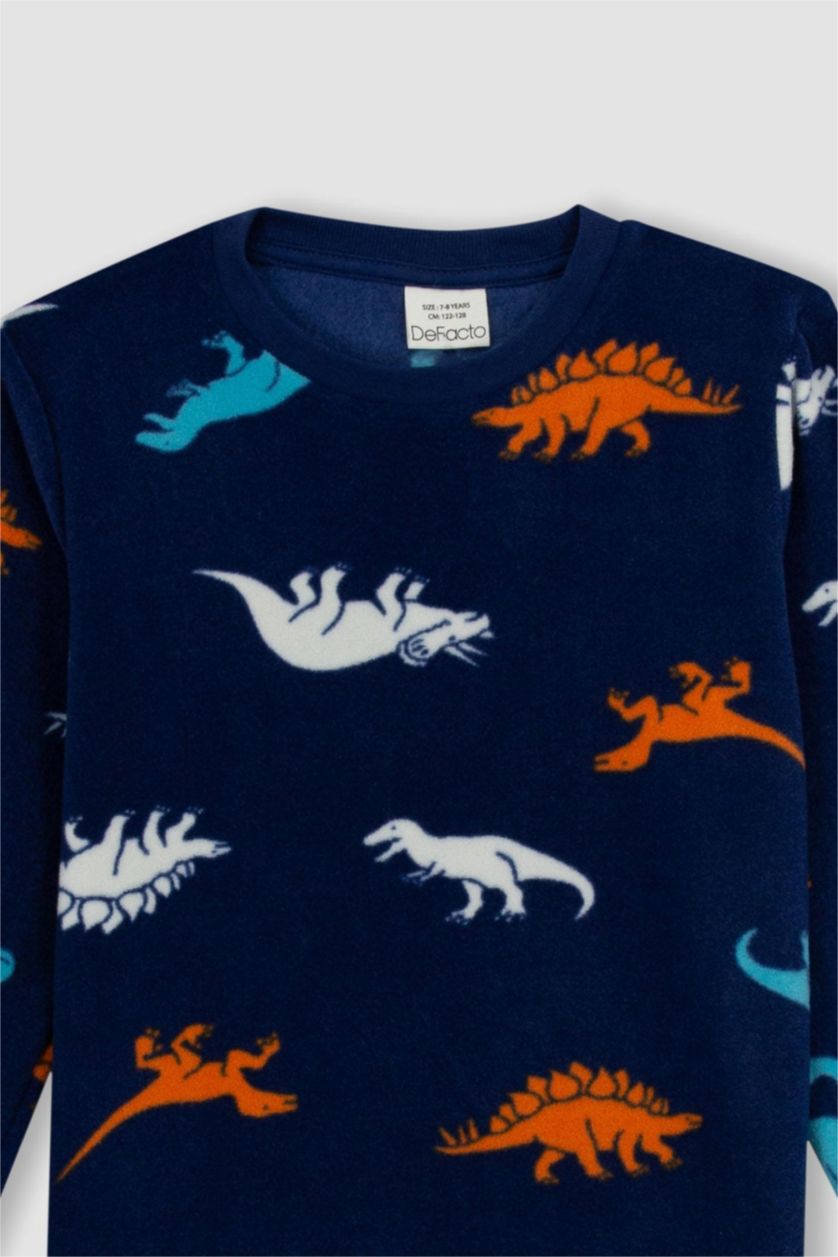 Erkek Çocuk - Genç Erkek Lacivert Erkek Çocuk Desenli Polar Uzun Kollu Pijama Takımı