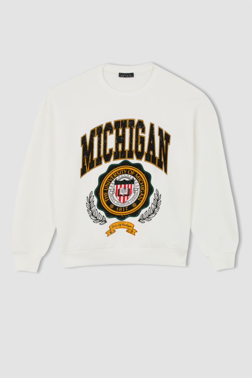 نساء بيج فاتح سويت شيرت أوفر سايز بياقة مستديرة