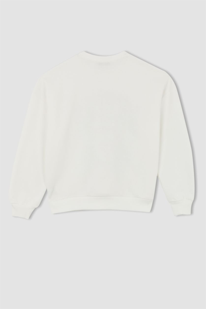 نساء بيج فاتح سويت شيرت أوفر سايز بياقة مستديرة