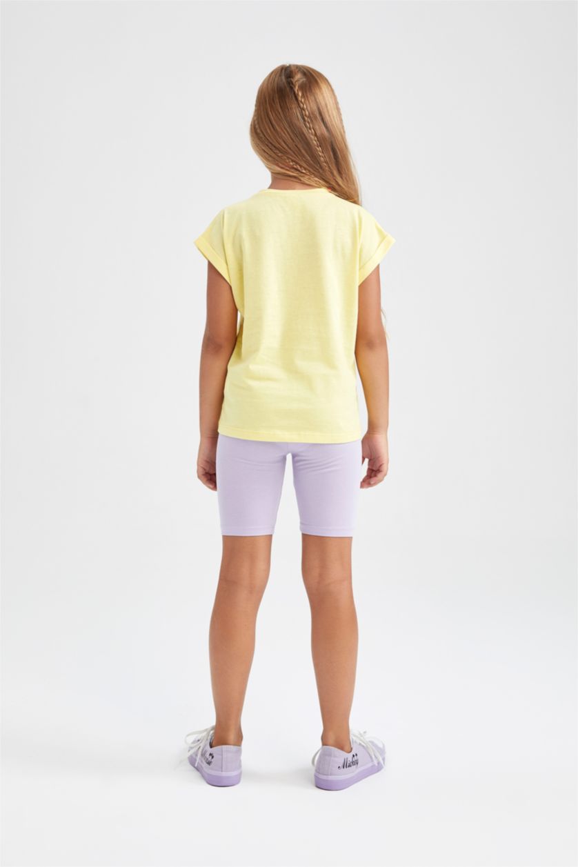 FILLES Jaune Clair Ensemble En Tricot Col Ras Du Cou Manche Courte 2 Fille