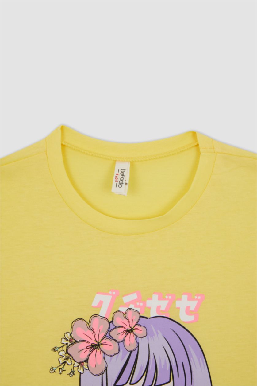 FILLES Jaune Clair Ensemble En Tricot Col Ras Du Cou Manche Courte 2 Fille