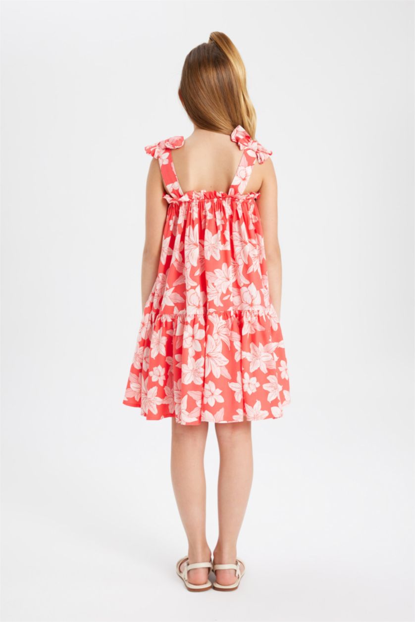 GIRLS & TEENS Coral Strappy Floral Patterned Dress