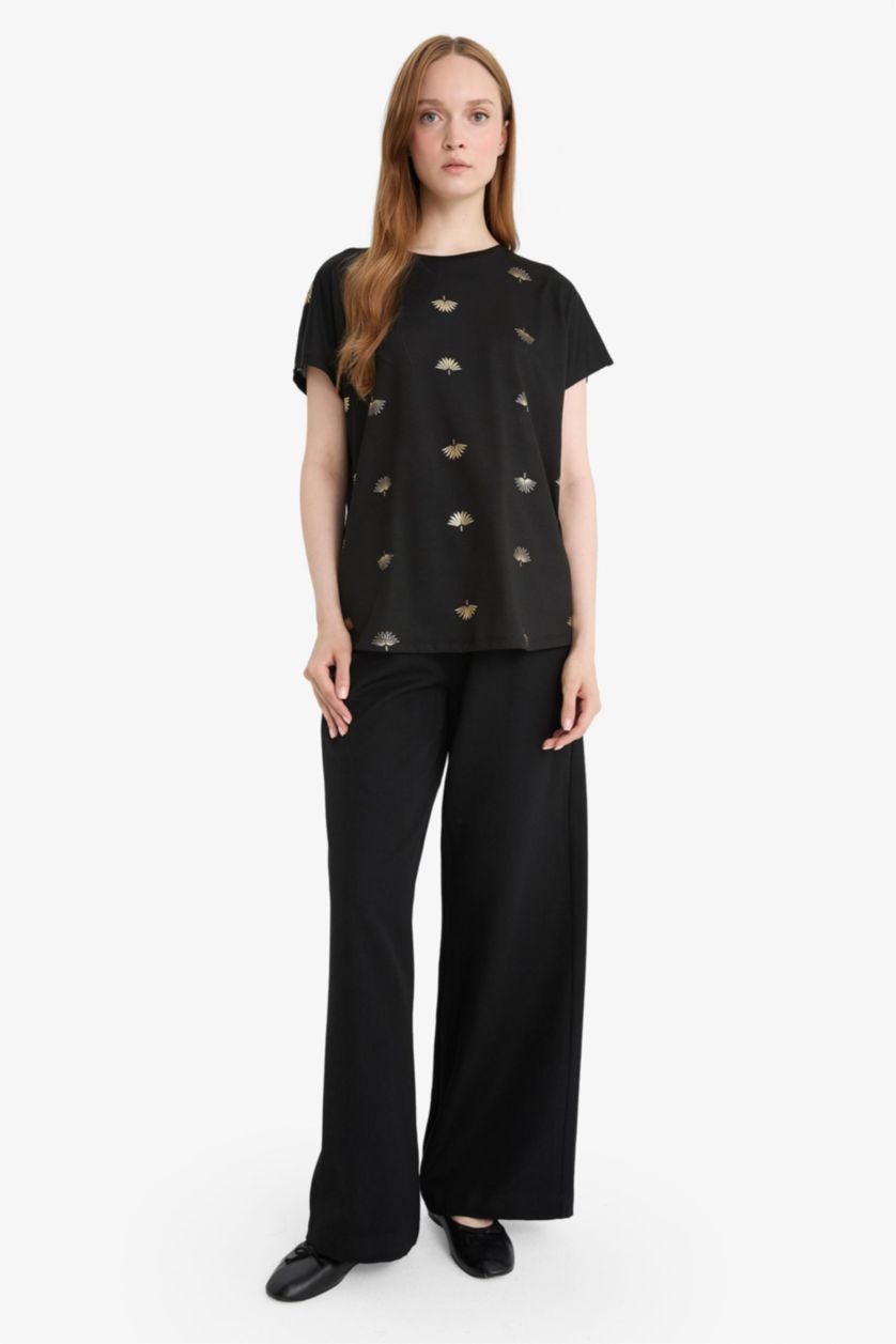 حريمي أسود بنطلون وايد ليج برجل واسع