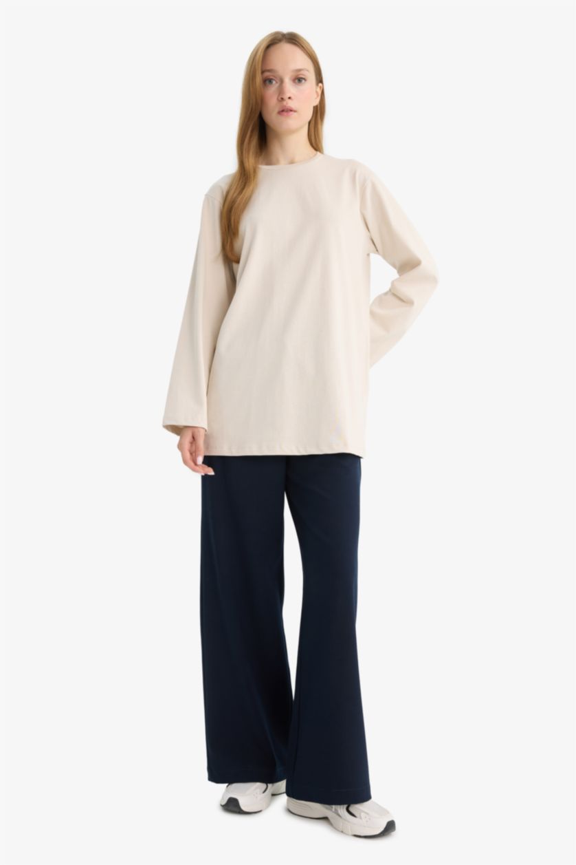 حريمي كحلي بنطلون وايد ليج برجل واسع