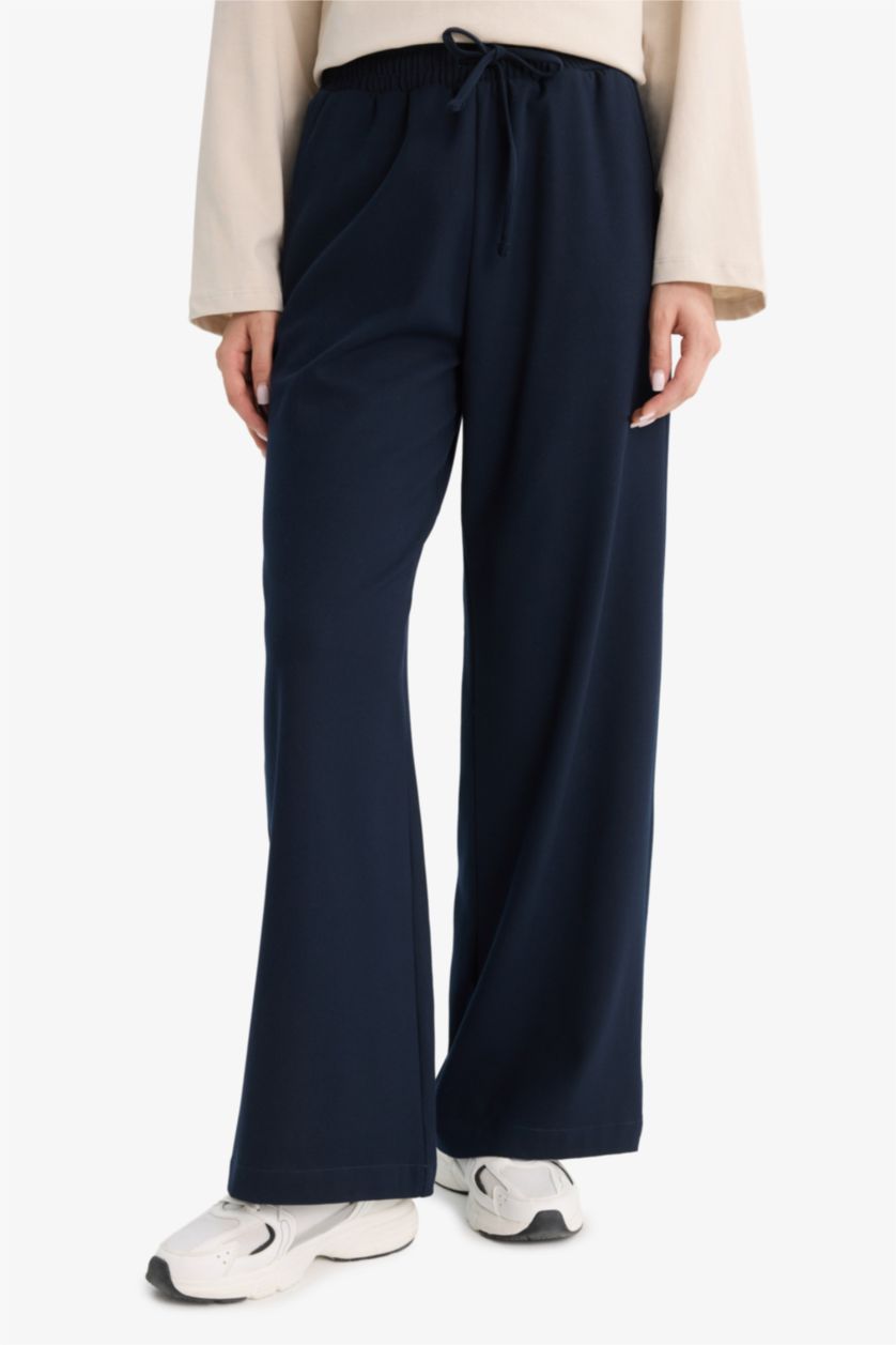 حريمي كحلي بنطلون وايد ليج برجل واسع