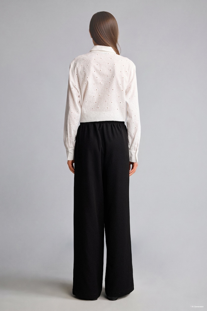 WOMAN Black Straight Fit Wide Leg Trousers