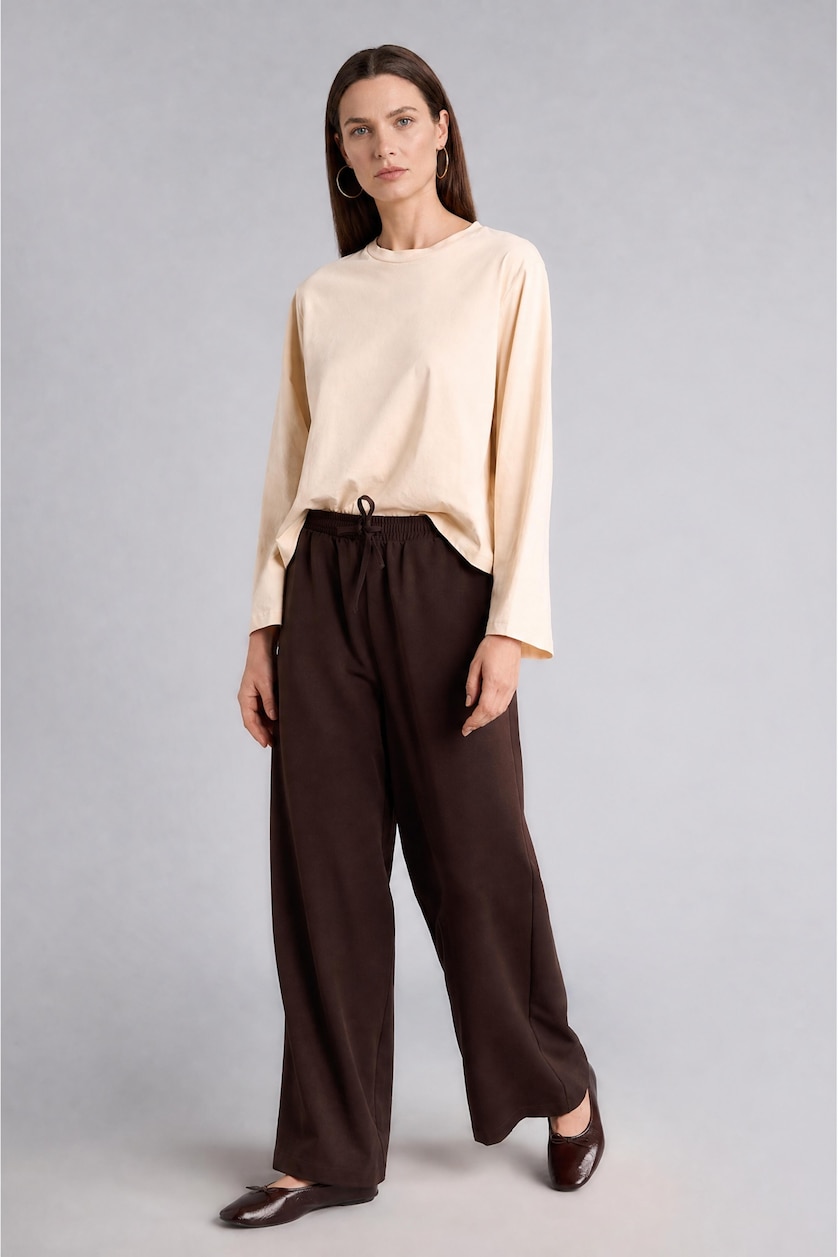 Женщины Коричневый Брюки Wide Leg