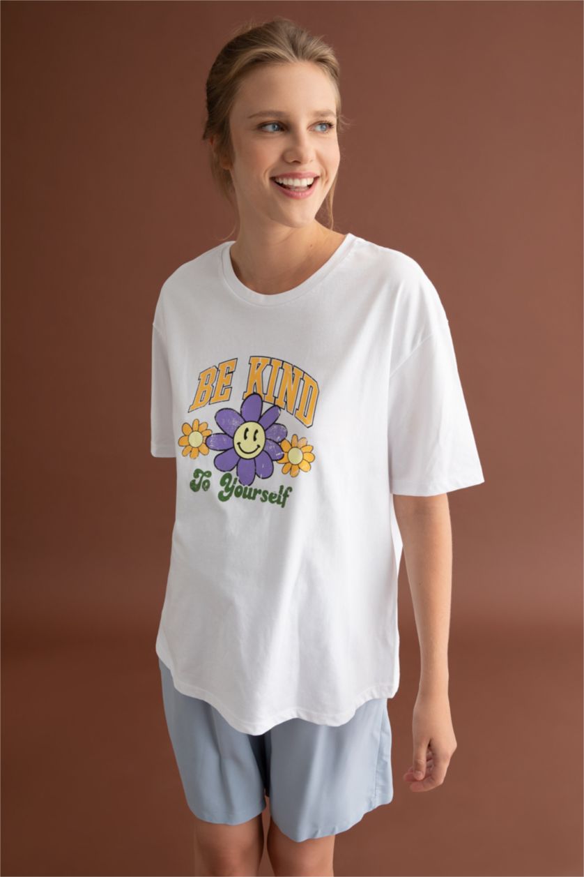 WOMAN White Regular Fit Floral Short Sleeve Maternity Cotton T-Shirt