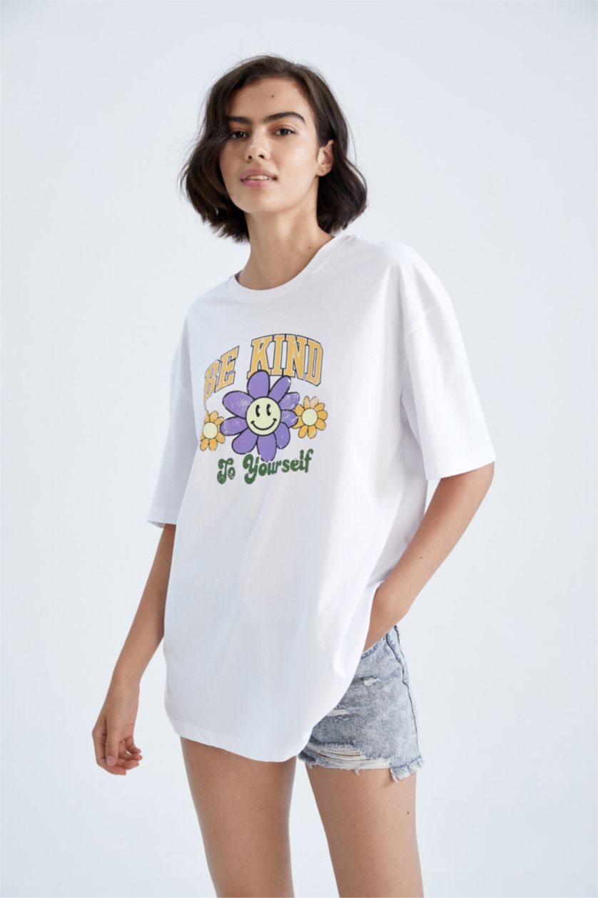 WOMAN White Regular Fit Floral Short Sleeve Maternity Cotton T-Shirt