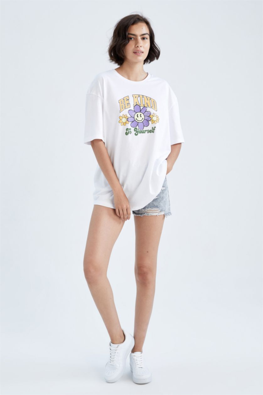 WOMAN White Regular Fit Floral Short Sleeve Maternity Cotton T-Shirt
