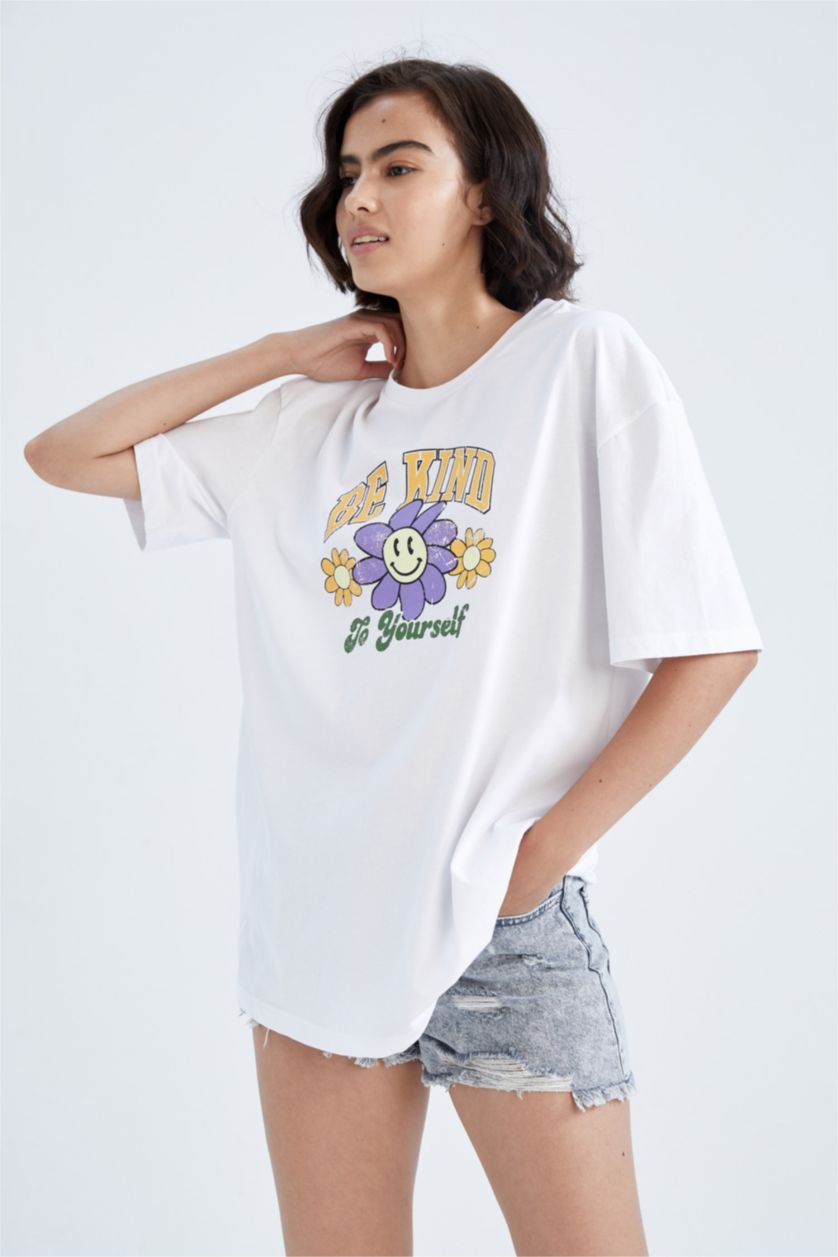 WOMAN White Regular Fit Floral Short Sleeve Maternity Cotton T-Shirt