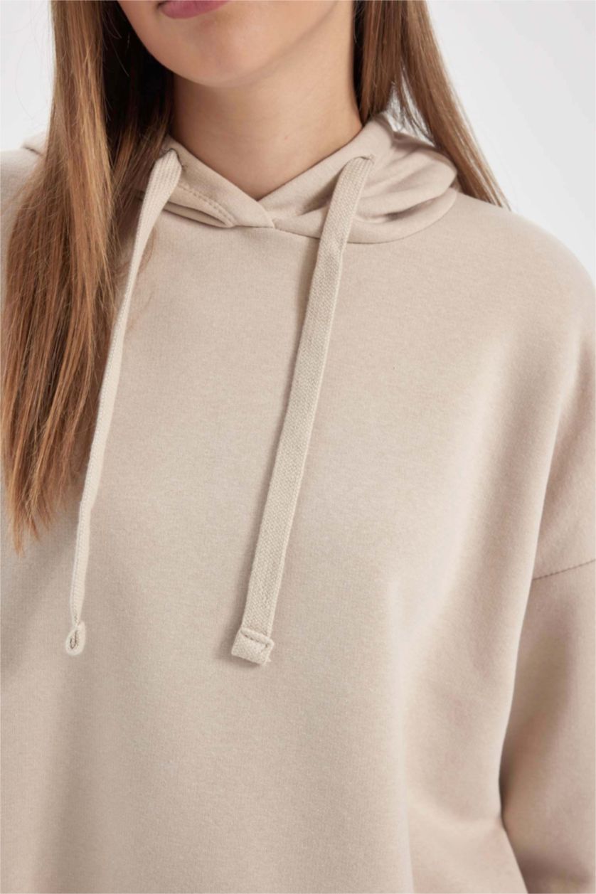 Woman Light Beige Loose Fit Thick Sweatshirt Fabric Sweatshirt