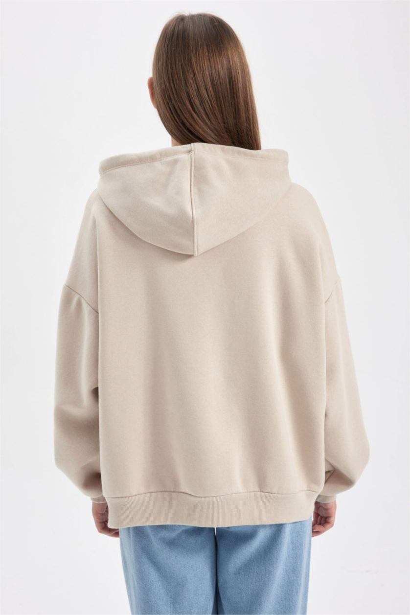 Woman Light Beige Loose Fit Thick Sweatshirt Fabric Sweatshirt