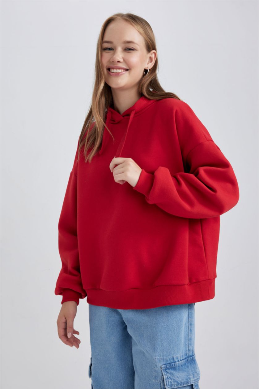 WOMAN Red Loose Fit Thick Sweatshirt Fabric Sweatshirt
