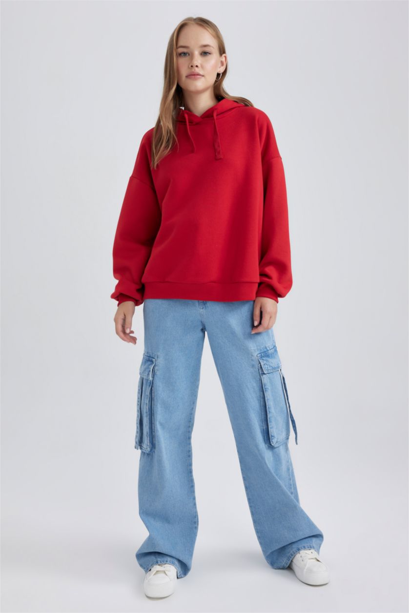 WOMAN Red Loose Fit Thick Sweatshirt Fabric Sweatshirt