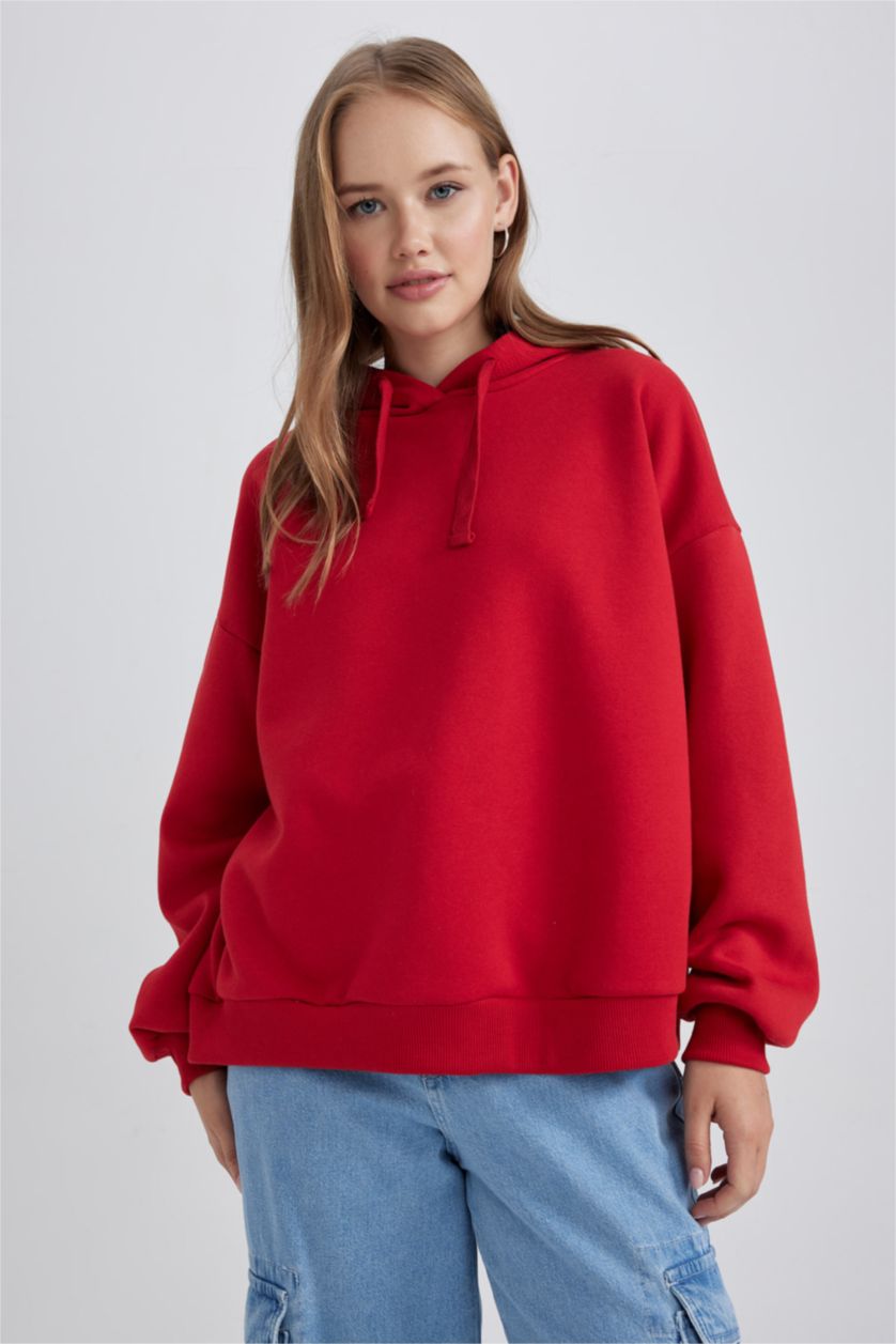 WOMAN Red Loose Fit Thick Sweatshirt Fabric Sweatshirt