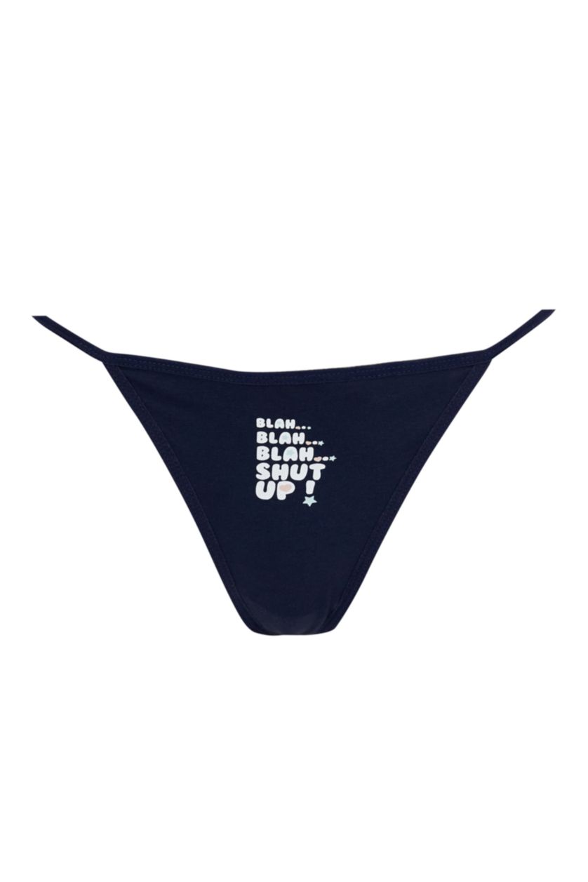 Kadın Lacivert Fall in Love Slogan Baskılı String Külot