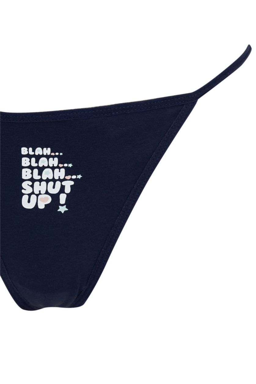 Kadın Lacivert Fall in Love Slogan Baskılı String Külot