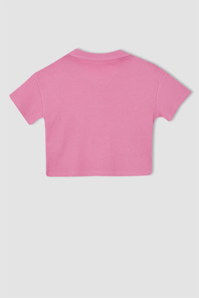 FILLES Rose Ensemble En Tricot Col Polo Manche Courte 2 Fille