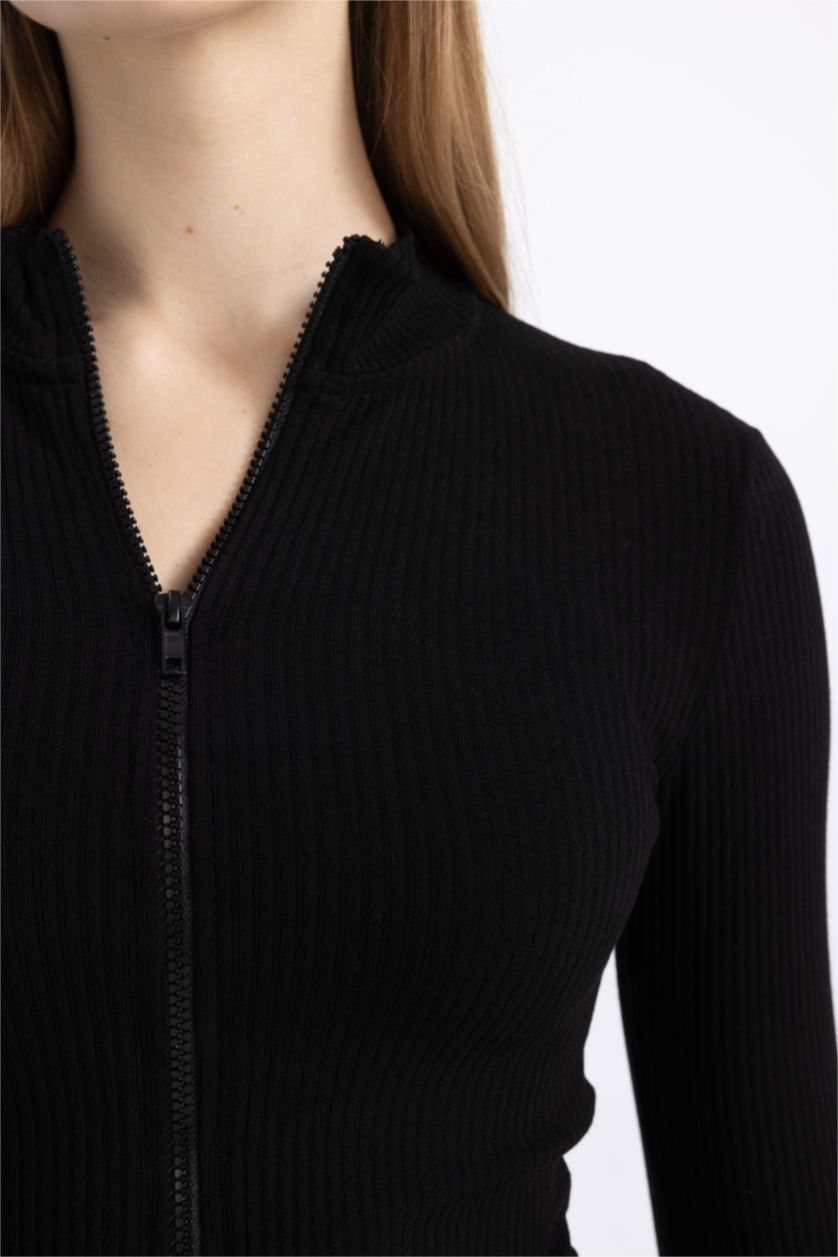 Kadın Siyah Fıtted Fitilli Kaşkorse Hırka