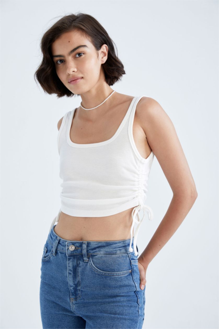 WOMAN White Slim Fit Camisole Crew Neck Tank Top