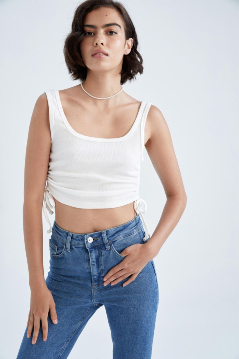 WOMAN White Slim Fit Camisole Crew Neck Tank Top