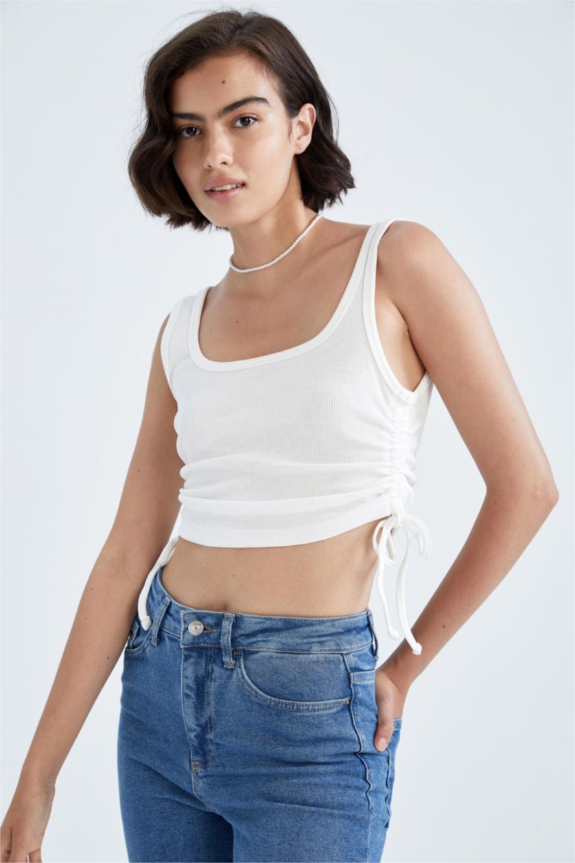 WOMAN White Slim Fit Camisole Crew Neck Tank Top