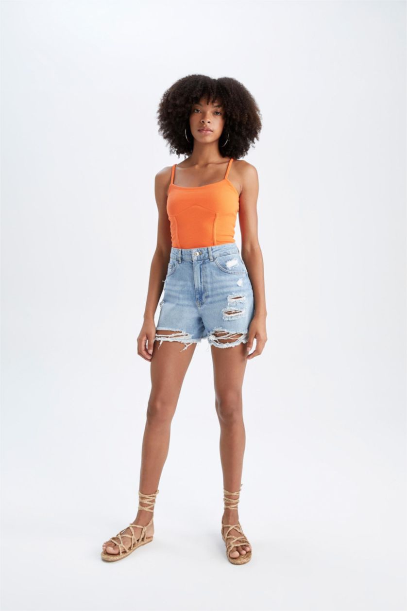 Woman Coral Slim Fit Camisole V-Neck Tank Top