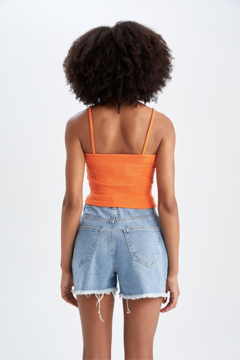Woman Coral Slim Fit Camisole V-Neck Tank Top