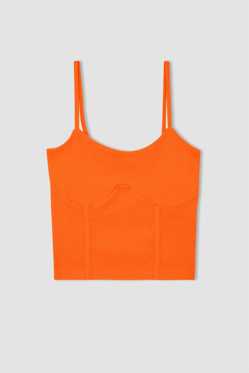 Woman Coral Slim Fit Camisole V-Neck Tank Top