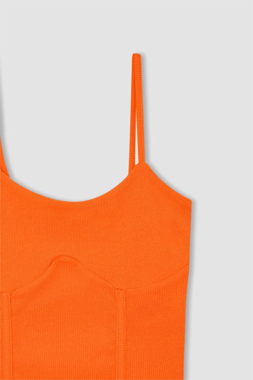 Woman Coral Slim Fit Camisole V-Neck Tank Top