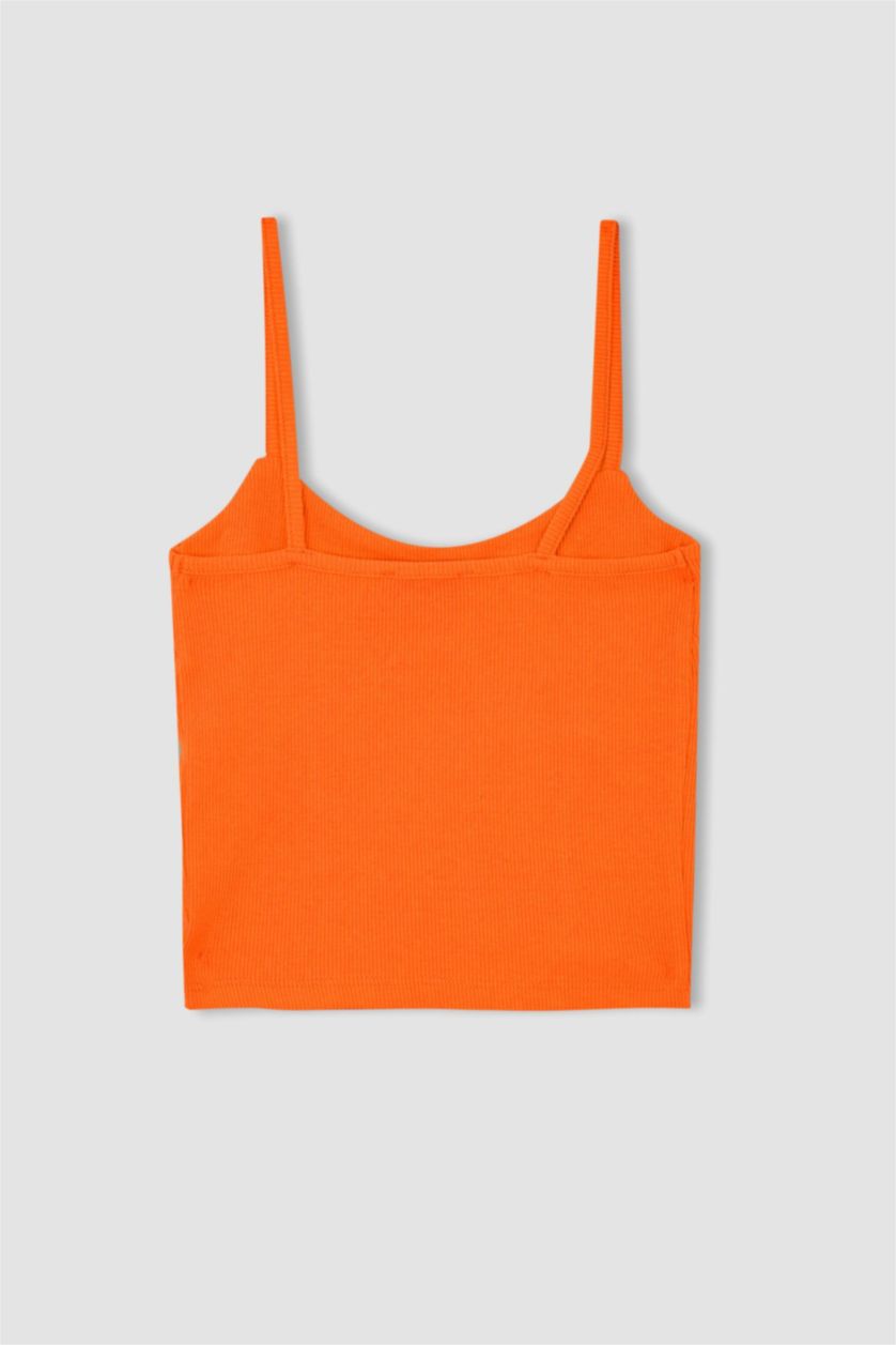 Woman Coral Slim Fit Camisole V-Neck Tank Top