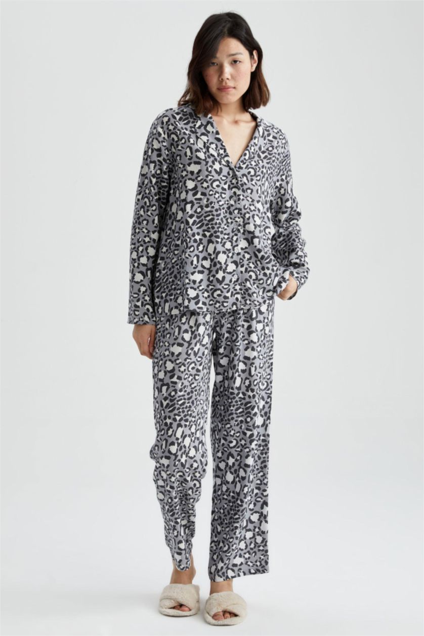 نساء رمادي بلوزة قصة عادية بياقة قميص