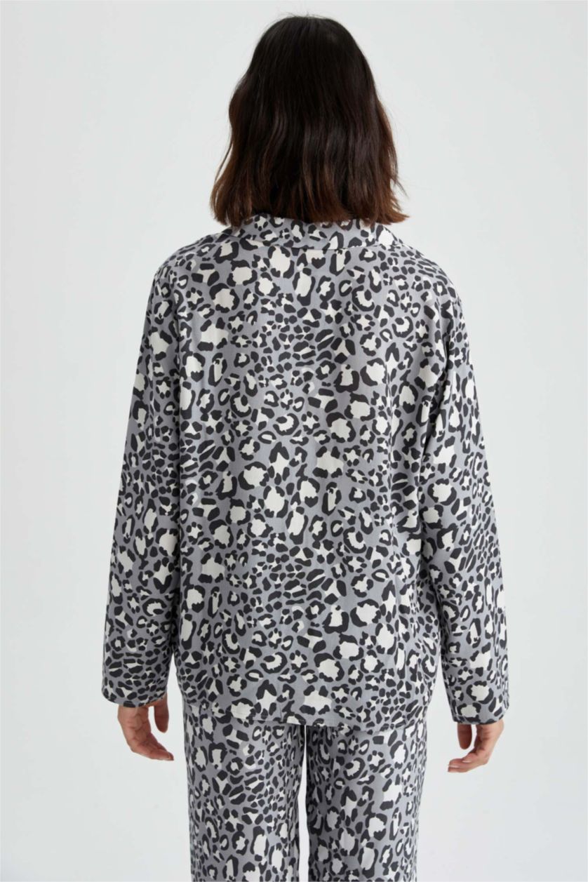 نساء رمادي بلوزة قصة عادية بياقة قميص