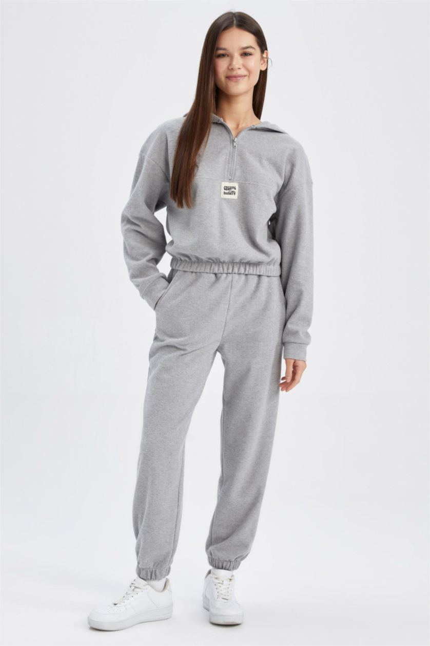 حريمي ميلانج رمادي بنطلون سويت بانتس بيزك قصة عادية