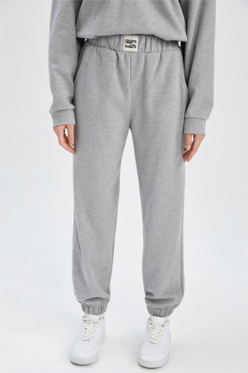 حريمي ميلانج رمادي بنطلون سويت بانتس بيزك قصة عادية